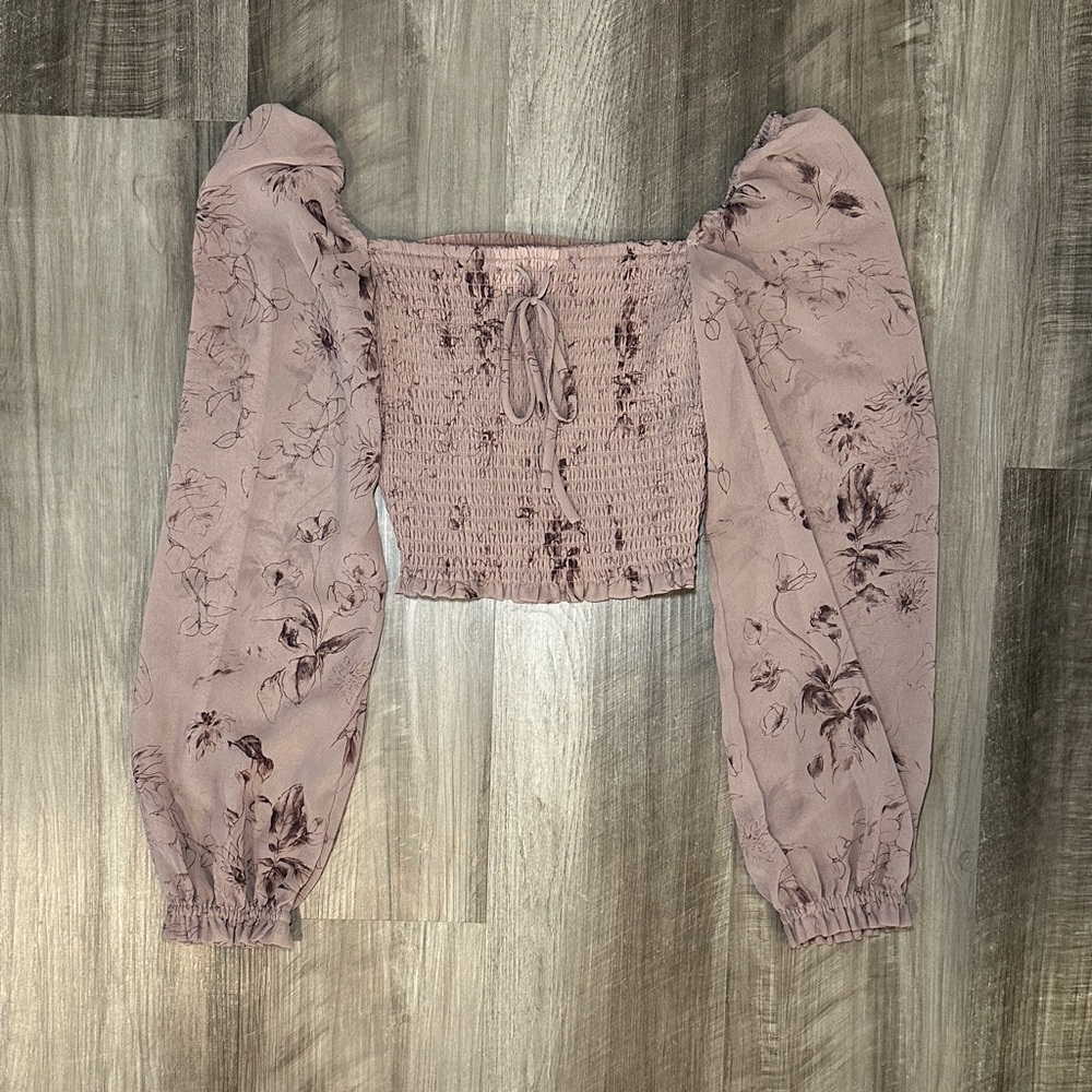 Wilfred Saga Cropped Floral Sheer Long Sleeve Blouse - XS